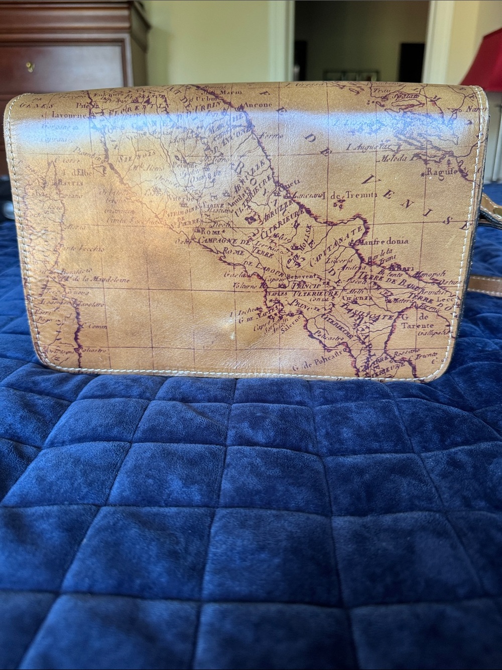 Patricia Nash Vintage Map Print Brown Leather Crossbody Bag with Dust Cover